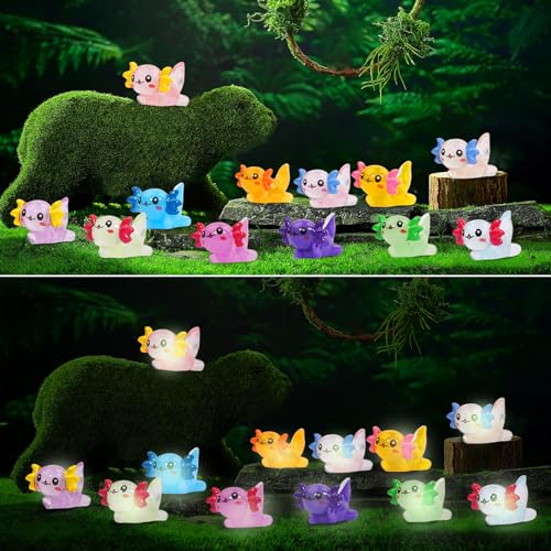 Mini Resin Axolotl to Hide 36 PCS Tiny Miniature Animal Figurines in Bulk Luminous Small Charm Ornament Glow in The Dark for Aquarium Garden Micro Landscape Potted - color: Axolotl