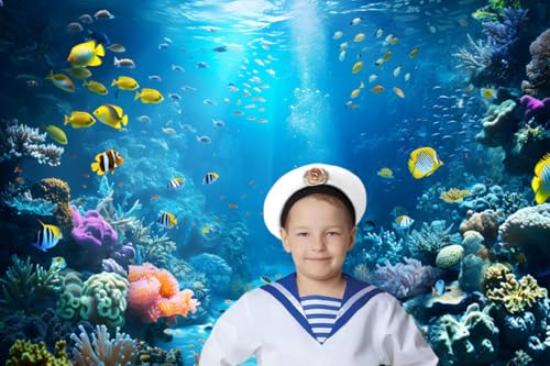 Under The Sea Backdrop 7x5ft Ocean Backdrop Underwater World Colorful Tropical Fish Coral Aquarium Deep Sea Sunlight Photography Background Birthday Under The Sea Party Decorations Photo Props - color: Blue2, size: 7x5ft