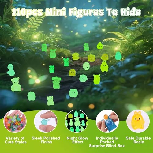 110 Pcs Mystery Mini Resin Animal Blind Bags, 60+ Variety Combination Set for Classroom Prizes, Party Favors, Glow in the Dark Luminous Miniature Figurines Bulk for Fairy Garden, DIY Decor - size: 110pcs
