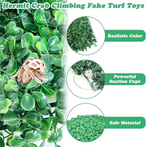 PINVNBY 2 PCS Hermit Crab Climbing Toys Hermit Crab Climbing Wall with Suction Cups Plastic Faux Grass Mat Hermit Crab Accessories for Hermit Crab Tank Decor (24 x 16 Inch)