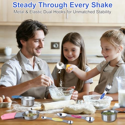 Magnetic Measuring Cups & Spoons Set, Strong N45 Magnets, Heavy Duty 304 Stainless Steel Fits in Spice Jars for Baking & Cooking, BPA Free, Round Set of 15 with Leveler, Light Colorful - color: Measuring Cups & Spoons Set of 15(Light Colorful)