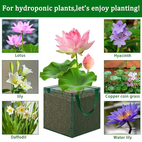4 Pcs Pond Planting Bag with Handle, Reusable 7 Inch Square Aquatic Mesh Plant Pot for Ponds, Breathable Green Water Garden Pond Plant Basket for Lotus Bog Terrestrial Plants - color: Green With Handle, size: Square