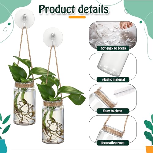 9 Sets Window Hanging Propagation Stations 3.54'' Plastic Propagation Vases with Suction Cup & Traceless Nail, Propagated Plant Holder Wall Jars for Office Home Garden Decoration Lover Gift