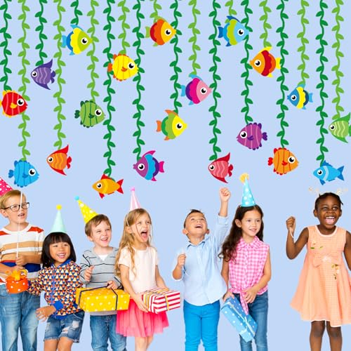 Naozinebi 20 Pcs Tropical Fish Garland Kit Under the Sea Party Decorations Ocean Animals Banner Mermaid Streamers Strings Hanging Swirls for Kids Home Classroom Baby Shower Birthday Party Supply Favor