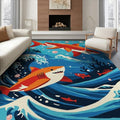 6'x9' Washable Graphic Shark Area Rug, Red Foldable Non-Slip Large Carpet for Queen Size Bedroom, Under Bed, Master Bedroom, Foldable Easy Care Carpet| Ref:2070034 - color: Blue/Pattern 11, size: 6' x 9' (Rectangular)