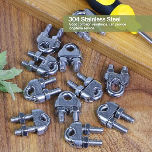 12pcs M6 Wire Rope Clamp, 1/4 inch Cable Clamps Stainless Steel Wire Rope Clips - size: M6