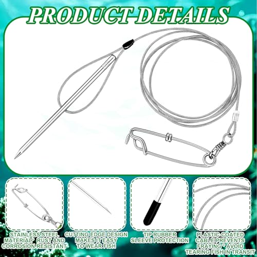 Soulchen 2 Pcs 3ft Heavy Duty Fish Stringer with Shark Clip Stainless Steel Cable Fish Holder Spearfishing Stringer for Scuba Diving Freediving Spearfishing Kayak Fishing and Game - color: Clear