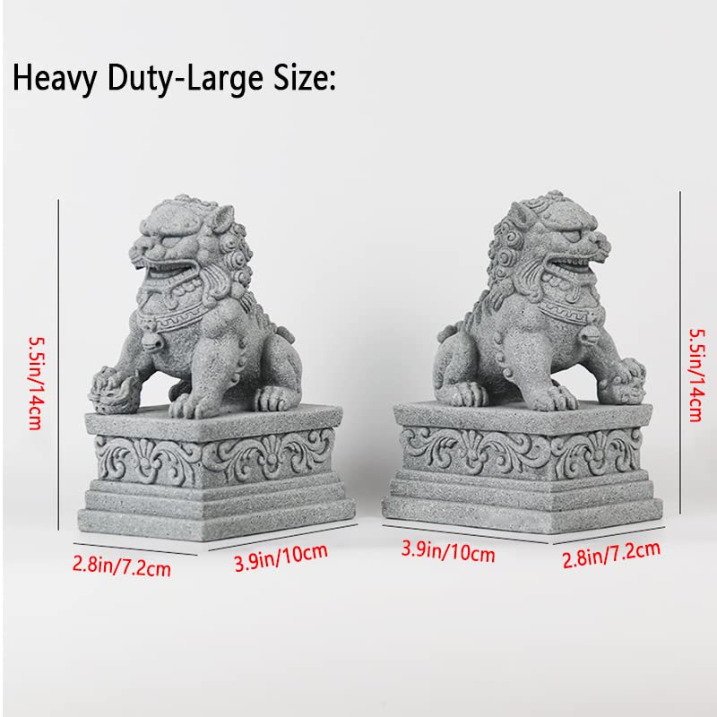 livelyfish Large Asian Fu Foo Dogs Statues A Pair of Two Guardian Lion Sandstone Figurine Pets Fish Tank Aquarium Landscape Ornaments Accessories Feng Shui Decorations, XL - size: D