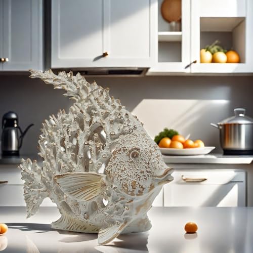VVGIFTS Beach Coastal Decor Coral Reef Angelfish Home Office Desk Decor Sculpture Statue for Tabletop Shelf Bathroom Decoration Ornament Gift (White) - color: White