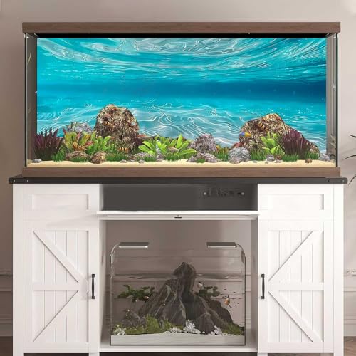 Undersea Theme Aquarium Background, Teal Ocean Floor Tropical Tank Fish Tank Backdrop Decor, Polyester Fabric with 6 EVA Double-Sided Tapes 48x24 inches/120x60 - color: Teal, size: 48"L x 24"W