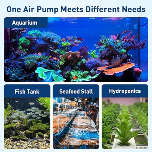 hygger Aquarium Air Pump, Ultra Quiet Oxygen Aerator with Air Stone Airline Tubing Check Valve, Aquarium Fish Tank Air Bubbler for 3 to 79 Gallon Tank and Bucket - size: Small