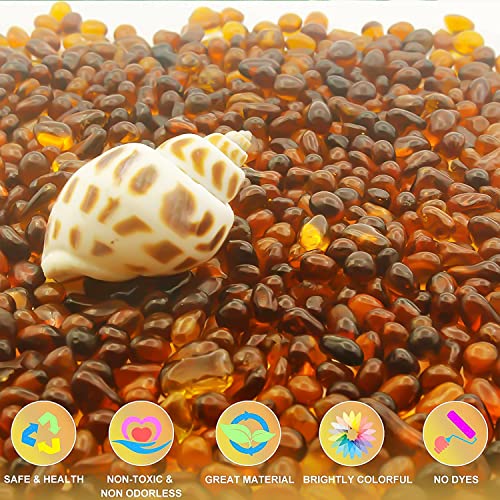 Keedolla Aquarium Sea Glass Pebble Stones, 6-9mm Fish Tank Gravel Marble Rock for Aquarium, Fish Turtle Tank, Vase Fillers, Garden - Amber(0.93LB/430g) - color: Amber, size: 0.93 Pound