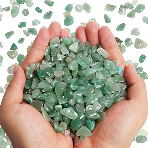 QICQDRAM Polished Gem Stones Rocks Crystals 0.9 Lb/405g Natural Tumbled Stones Green Aventurine Crystal Chips Bulk for Healing Crystals & Fish Tank Rocks Gravel, Vase Filler, Plants Decor - color: Green Aventurine