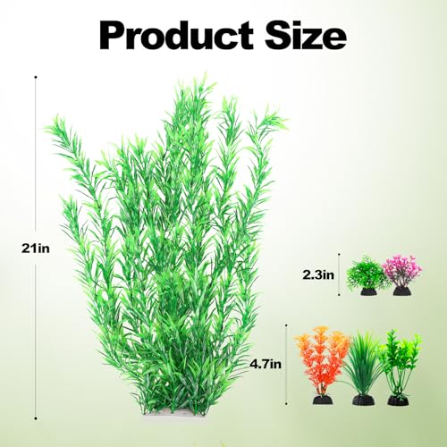 CousDUoBe 21 Inch Aquarium Plants Set Tall Fish Tank Plants – Realistic Artificial Fish Tank Decorations (1 Pcs Large Green Fish Tank Plants, 5 Pcs Small Plants) - color: Green