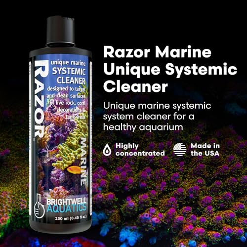 Brightwell Aquatics - Razor Marine - Unique Systemic Fish Tank Cleaner for Marine Aquariums - Aquarium Water Treatments, 8.45 fl oz - size: 250-ml