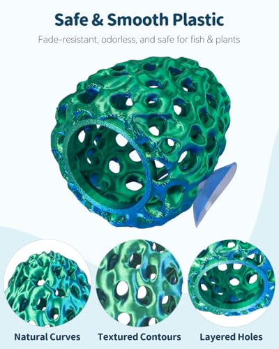 Uniclife Shrimp Cave, Shrimp Hides for Aquarium, Realistic Plastic Aquarium Coral Rock Decorations with Suction Cup, Betta Hideout Tank Accessories for Fish Tank Decor, Blue-to-Green Gradient - color: Blue-to-green Gradient
