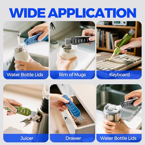 6 PACK Holikme 4 in 1 Cup Lid Cleaning Brush Set with 3 Straws, Multifunctional Bottle Brush, Silicone Cup Lid Gap Cleaner, Durable Bristle Crevice Cleaning Brush,Flat End Brushes,Navy & Black & Olive - color: Navy & Black & Olive