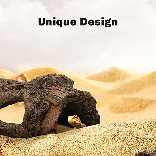 Small Resin Aquarium Hideout Log, Tree Trunk Fish Tank Decor Ornament, 5.31 in Hollow Cave with Multiple Openings, for Freshwater Tanks and Terrariums, Brown
