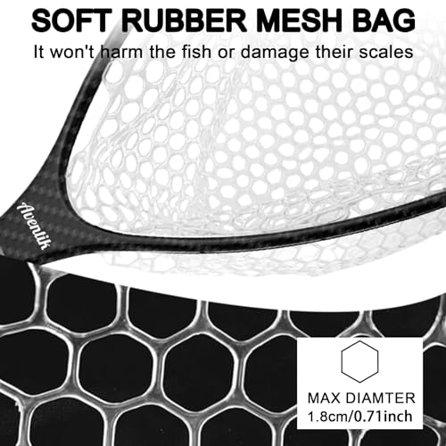 Aventik Fly Floating Fishing Net Carbon Fiber Landing Trout Net Light Weight Clear Rubber Ghost Net Catch & Release - color: ONLY Long Handle Black Net