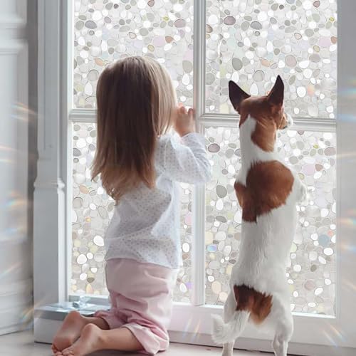 LEMON CLOUD Window Film, Vinyl Clings, Stained 3D Decorative Stickers for Glass, Static Door Window Covering, Tinted Window Decals, Frosted Privacy, Self-Adhesive, Pebble Pattern (23.6In X 157.4In) - color: Clear-pebble Pattern, size: 23.6 x 157.4 Inch