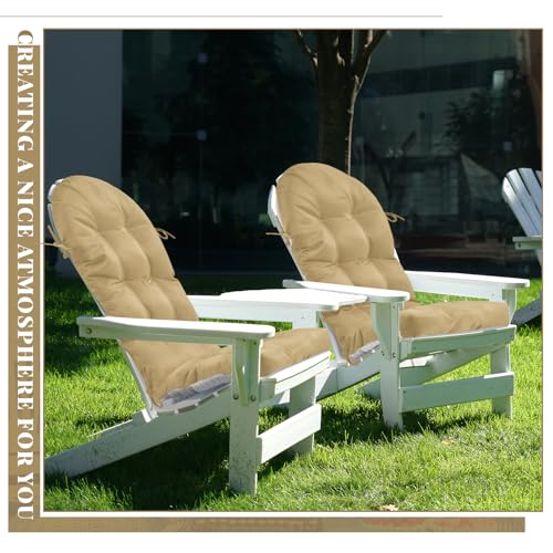 Geelin 2 Pcs Outdoor Patio Chair Cushion Thick High Back Adirondack Chair Cushion Tufted Weather & Fade Resistant Anti-Slip Outside Rocking Chairs Pads with Ties, 44 x 19 x 4 Inch (Brown) - color: Brown