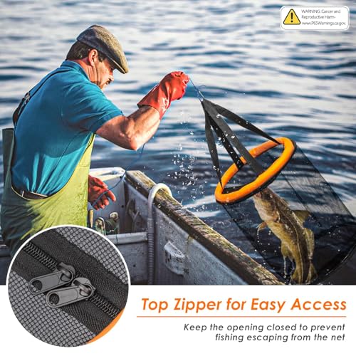 Floating Fish Basket for 5 Gallons Buckets, Foldable Fishing Basket Bait Net for Live Caught, Rubber Coated Mesh Fish Holder for Kayak Fishing Live Well Baitfish Minnow Bucket