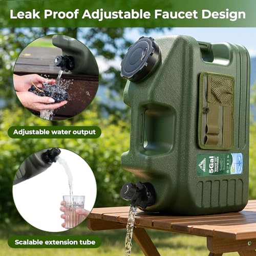 5 Gallon Water Jug, Camping Water Container, BPA Free Portable Water Dispenser with Spigot, Leak-Proof Large Camping Water Jug for Emergency Storage,Outdoor,Hiking - color: Green