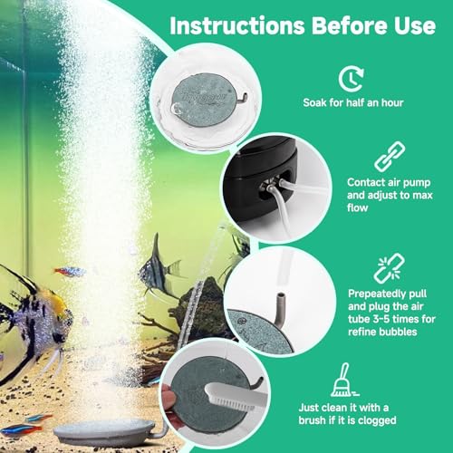 hygger Aquarium Air Stone, 2.3 Inch Fish Tank Bubbler Stone Kit Makes Super Tiny Bubbles, Ultra-High Dissolved Airstone with Stainless Steel Base Aquarium Fish Tank and Hydroponic - size: 2.3 inch