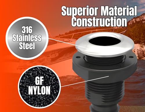 SEAFLO Thru Hulls Fitting Thru-Hull with Check Valve, 5/8”, 3/4”, 1”, 1-1/8”, 1-1/4”, 1-1/2”, or 2” Sizes, White/Black, Polypropylene/Nylon, 4-Year Warranty, (Choose Color, Size, and Pack Size) - color: Stainless-Steel Capped, size: 1-1/4", style: 1-pack