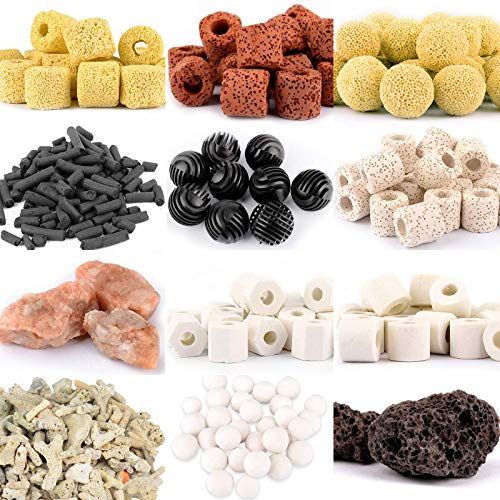 Aquarium Filter Media: 12-in-1 Bio Balls & Ceramic Rings Kit (500g) for Fish Tank or Pond - Includes Zippered Mesh Bag - size: A Style 500g