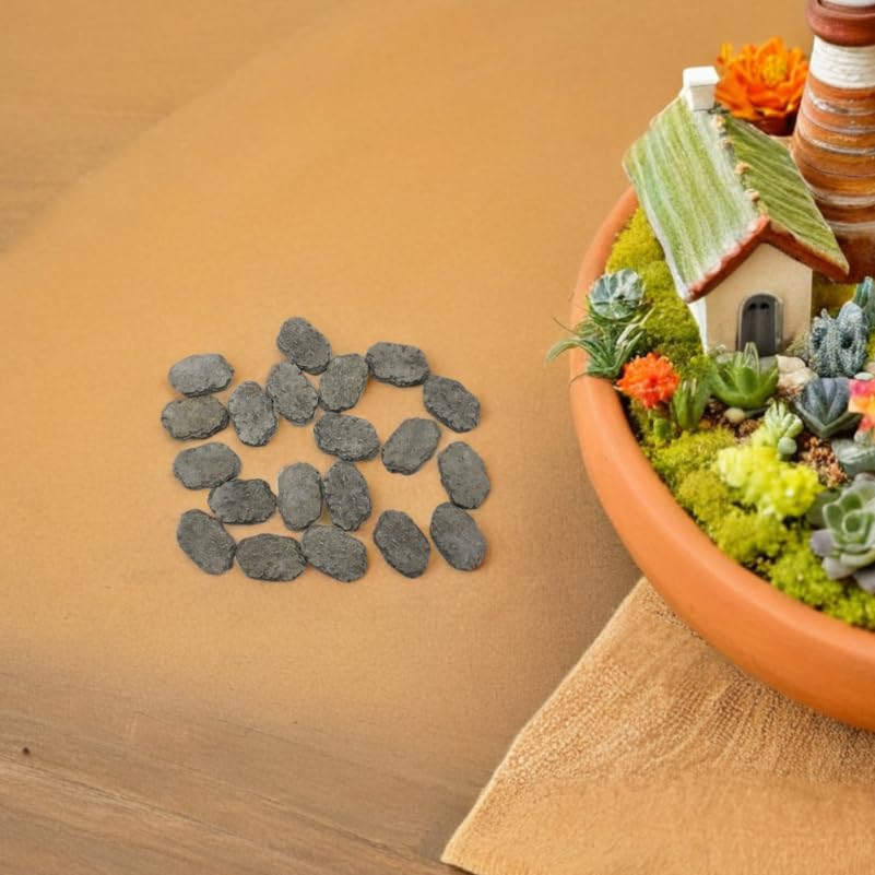 UKCOCO 20Pcs Miniature Stepping Stones for Fairy Garden Accessories DIY Bonsai Micro Landscape Resin Rock Decorations for Garden Pathways and Aquarium Ornaments