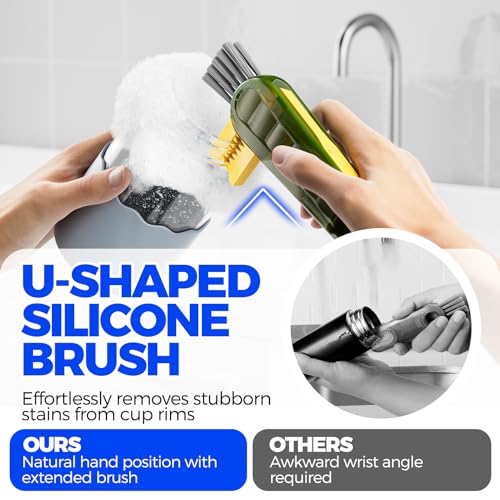 6 Pack Holikme 4 in 1 Cup Lid Cleaning Brush Set with 3 Straws, Multifunctional Bottle Brush, Silicone Cup Lid Gap Cleaner, Durable Bristle Crevice Cleaning Brush, Olive - color: Olive