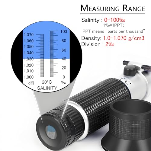 Seawater Salinity Refractometer, Automatic Temperature Compensation Seawater Salinity Hydrometer, 0-100ppt & 1.000-1.070 Salinity Specific Gravity Tester for Aquarium,Pool, Tank, Marine, Fishkeeping - color: Seawater Salinity Refractometer