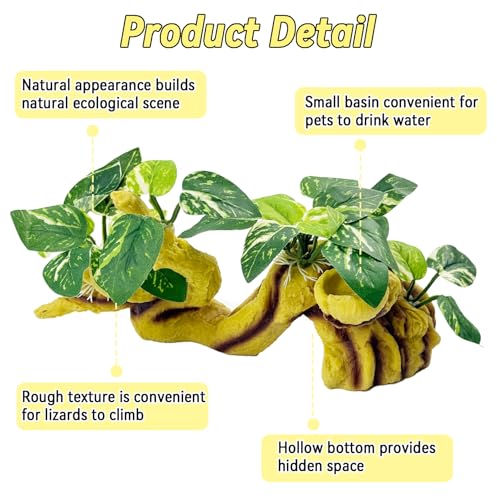 PINVNBY Reptile Branches for Climbing,Resin Crested Gecko Climb Branch with Hideout Cave Lizard Terrarium Habitat Plant Decor Bearded Dragon Tank Accessories for Snake Gecko Spider Frog(Yellow) - color: 【Yellow】