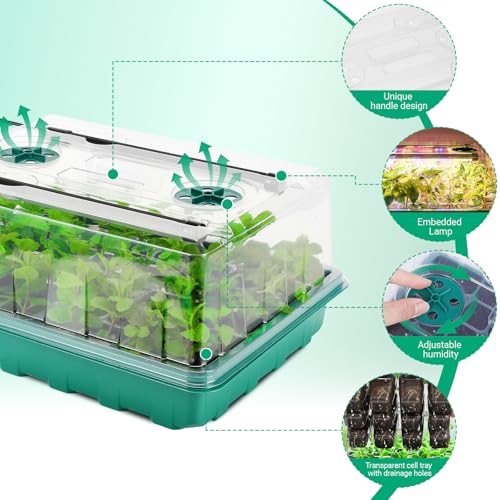 96 Cell Seed Starter Tray with Grow Light, Seed Starting Trays with Adjustable Humidity Dome, Seed Starter Kit Plant Starter Kit for Seeds Growing Starting, Indoor Gardening (No Self-watering)