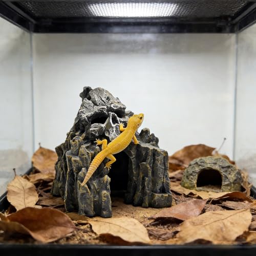 Aquarium Decor Skull Mountain Landscape Tank Ornaments for Betta Fish, Goldfish, and Reptiles Lizard Sleep Resting Play Cave
