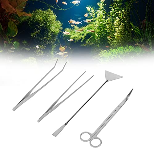 Drfeify Aquarium Tools Kit Premium Stainless Steel for Aquarium Fish Tank Maintenance and Plant Care, 4 in 1 Set for Plants Enthusiasts