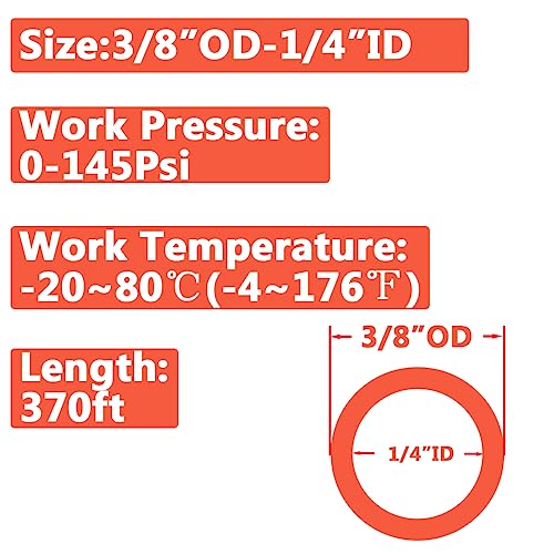 Pneumatic 3/8" OD Tubing 370Ft PU Air Tube Hose Pipe for Air Line or Water Transfer (Orange) - color: Orange, size: 3/8"OD