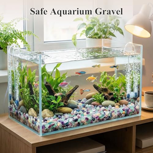 JOHOUSE Quartz Crystals, Crushed Chips Tumbled Polished Stones, Assorted Irregular Shaped Decorative Rocks, Succulent Pebbles for Indoor Plants, Aquarium Betta Fish Tank Gravel, Vase Filler 0.2"-0.5" - color: Fluorite