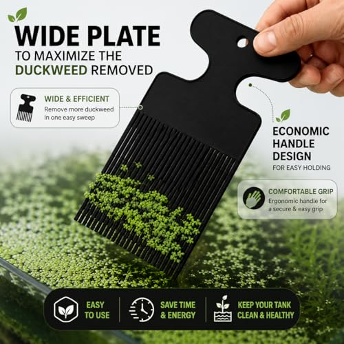 Aquarium Duckweed Removal Tool, 6.5 x 3 inch Floating Plant Comb Spatula, Aquatic Tank Cleaning Tool (Black) - color: Black