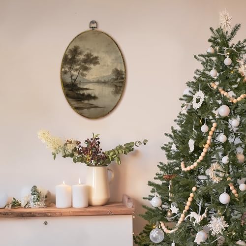 XFCICRLJ Vintage Antique Landscape Wall Art Decor, Rustic Farmhouse Oval Canvas Prints Framed, Neutral Country Lake Landscape Wall Art Decorations for Home Bedroom Living Room Decor, 11x8.5 Inch - color: Scenery