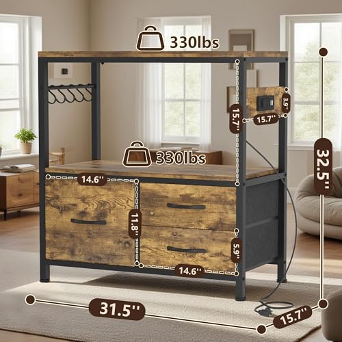 Heybly 20-29 Gallon Fish Tank Stand, Aquarium Stand with Drawer, Power Outlet, Heavy Duty Metal Frame, for Fish Tank, Turtle & Reptile Terrarium, 31.5" x 15.7" Top, 330lbs, Rustic Brown HAS001SR - color: Rustic Brown, size: 20-29 gal