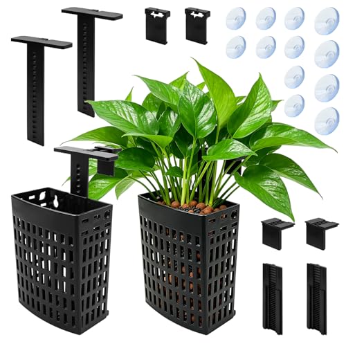 2 PCS Adjustable Aquarium Plant Holder, Fish Tank Plants Holder, Aquarium Plant Basket with Extendable Hook and Suction Cup for Fish Tank Aquaponic Cultivation