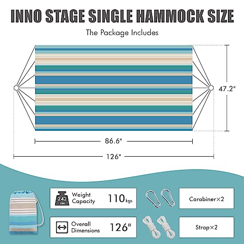 Brazilian Hammock with Tree Straps - Canvas Hammocks Portable Hammock with Carry Bag for Backyard, Porch, Outdoor and Indoor Use Blue & Green - color: Blue, size: X-Large