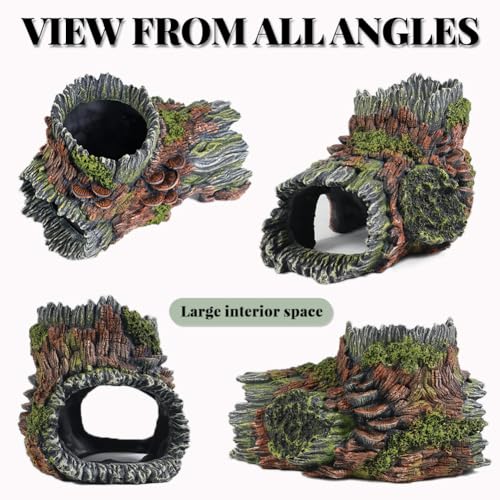Aquarium Decorations Hollow Tree Trunk Fish Tank Accessories Stump Shelter for Betta Hideout Caves Driftwood for Aquarium Simulation Tree Decor with Holes - color: Green
