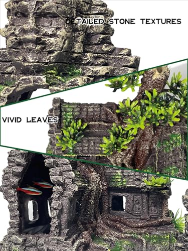 Aquarium Decor - Large Fish House Ornament for Fish Tank, Aquarium Hideout with House Texture for Betta, Guppy, Shrimp - Aquatic Hide Decoration, Fish Hiding House（Tree House） - color: Large Tree House Cave