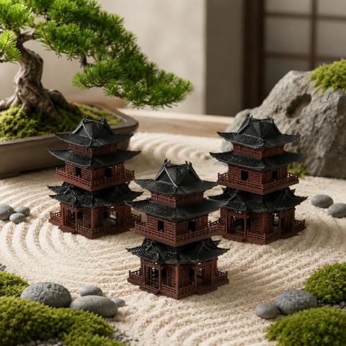 LOGOFUN Mini Pagoda Statue Plastic Miniature Pavilion Figurine Desktop Ornament for Zen Garden Home Aquarium Dollhouse Decoration