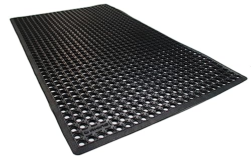 Rhino Mats, K-Series Comfort Tract Anti-Fatigue Drain-Thru Beveled Floor Mat, Drainage Non-Slip Grease-Resistance for Kitchen, Restaurant, Pool, Gym, Bar or Patio (Black, 3' x 5' x 1/2") - size: 3' x 5' x 0.5" Black