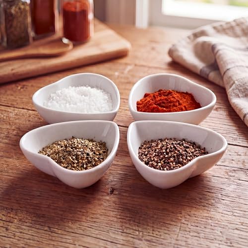 EIKS 4 Pack Ceramic Dipping Bowls Side Dishes for Serving ketchup Wasabi Condiments Appetizer Snacks (Heart-Shape) - size: Heart-Shape