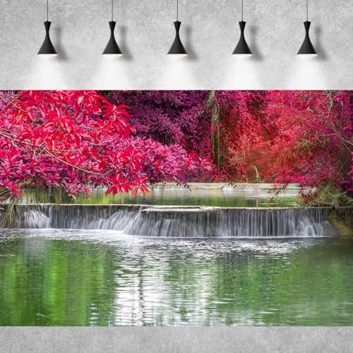 Waterfall Rainforest Aquarium Background Natural Autumn Forest Landscape Terrarium Background Tranquil Lake Stream Autumn Leaves Fish Tank Background Falls Theme Aquarium Backdrop Vinyl 24x12in - color: Purple, size: 24(W)x12(H)in